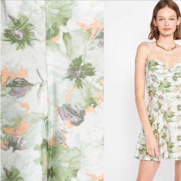 En Saison x Anthropologie Lario Floral Sweetheart Mini Dress L Green Pastel - Picture 5 of 9